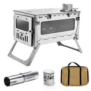 Ultralight Titanium Wood Burning Tent Stove with Foldable Design: Ideal for Backpacking, Camping, and Hunting - Includes Pipe.