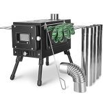 Portable Wood-Burning Camp Stove with Chimney Pipe for Heating and Cooking in Tents, Shelters, and Camping.