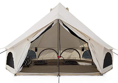 Avalon Canvas Bell Tent - Luxurious All Season Tent for Tenting & Glamping Made out of Premium & Breathable 100% Cotton Canvas w/Range Jack, Mesh (13' (4M), Water Repellent).