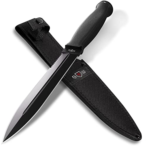 Black Tactical Fixed Blade Knife with Serrated Edge & Sheath - Perfect for EDC, Survival, Camping, Climbing, Military, & More - Great Gift for Men.