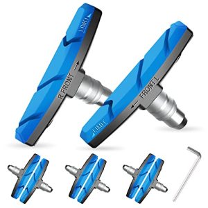 6 PCS Bike Brake Pads Set for Street and Mountain Bicycles - No Noise, No Skid, Front and Rear Wheel Compatible, with Hex Nut and Shims (Blue).