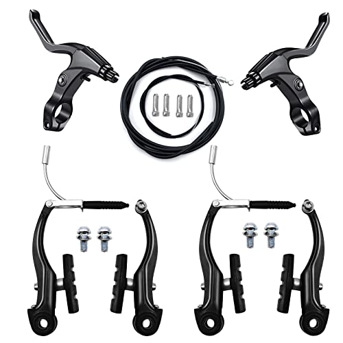 Universal Full Bike Brake Set - Includes Front and Rear Brakes, Cables, and Levers - Black.