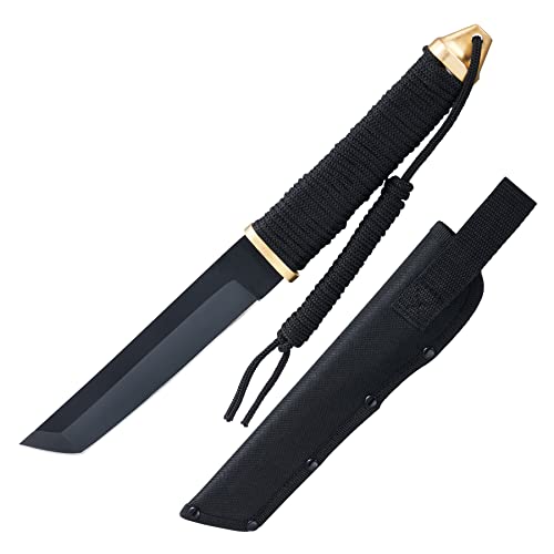 Japanese Tanto Tactical Knife with Paracord Handle & Sheath - 11.5" Stainless Steel Fixed Blade for Survival, Hunting, Bushcraft, Camping, EDC.
