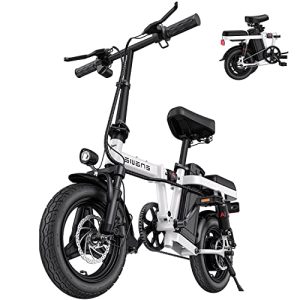 Mini Electrical Bicycle for Adults Teenagers with 350W Motor 19.2MPH, 48V10AH Detachable Li-ion Battery 22Miles 14" Fats Tire Moveable Folding E-Bike Consolation Metropolis Cruiser Electrical Bike for Feminine T14.