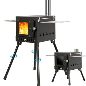 Moveable Wooden Burning Tent Range with 5 Stainless Metal Chimneys: Superb for Tenting, Out of doors Cooking, and Heating.