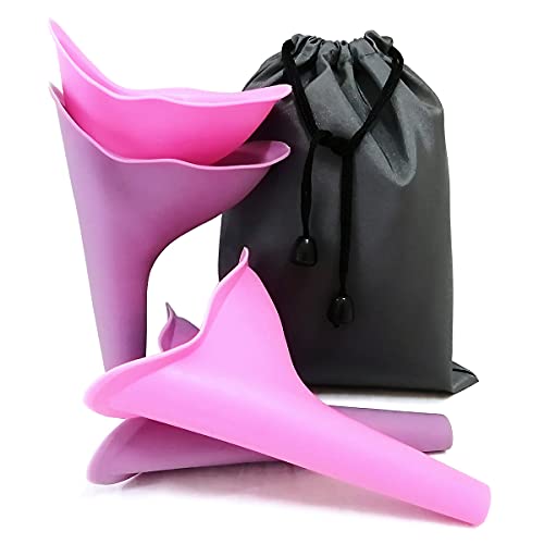 4-Piece Set of Portable Female Urination Funnels with Carry Bag (2 Purple + 2 Pink)