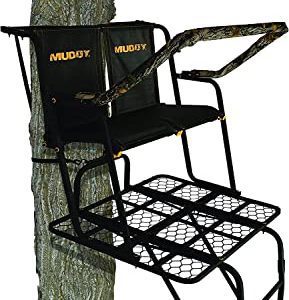 Muddy MLS2300 Double Metal Ladder Tree Stand - Spacious Platform for Recreation, Capturing, and Hunting