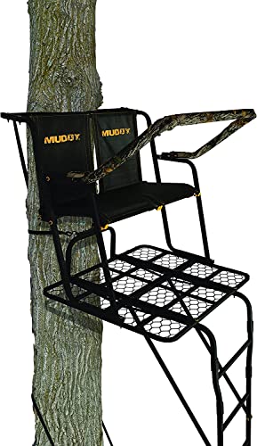 Muddy MLS2300 Double Metal Ladder Tree Stand - Spacious Platform for Recreation, Capturing, and Hunting
