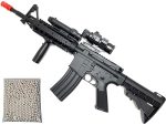 Airsoft Rifle M4 Style Electric AEG Gun - Full Auto D92H with Battery & Charger + Free 1000 Airsoft 6mm BBS, Black