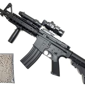 Airsoft Rifle M4 Style Electric AEG Gun - Full Auto D92H with Battery & Charger + Free 1000 Airsoft 6mm BBS, Black