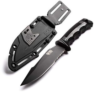 Get Tactical with SOG Seal Strike Fixed Blade Knife - 4.9 Inch Partially Serrated Bowie Blade and Survival Line Cutter - Includes Sheath for Hunting and Outdoor Adventures.
