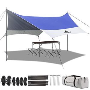 Tarp with 2 Poles, Waterproof Anti-UV Tenting Tarp Automotive Awning (UPF50+), Light-weight Tarp Solar Shelter Might be Used with Automotive, Tent and Hammock in Mountaineering, Backpacking, Backyard and Touring