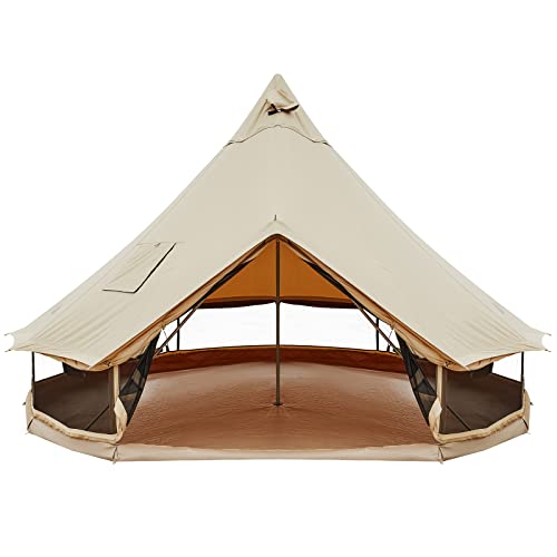 The Great Outdoors: Oversize Waterproof White Canvas Bell Tent for Camping
