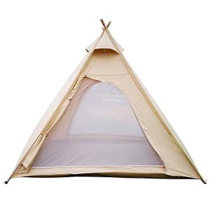 Waterproof Pyramid Camping Tent: 100% Cotton Canvas, Free-Standing and Spacious (Beige, 2.15m).