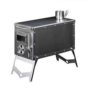 Portable Wood-Burning Roar Tent Stove with Included Pipes for Winter Camping, Hunting, and Outdoor Cooking.