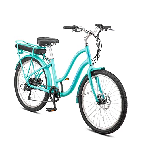 Grownup Hybrid Electrical Cruiser Bike, Light-weight Aluminum Body, 26-Inch Wheels, 6 Pace DriveTrain, Pedal Help with Throttle, Mint Inexperienced 1.