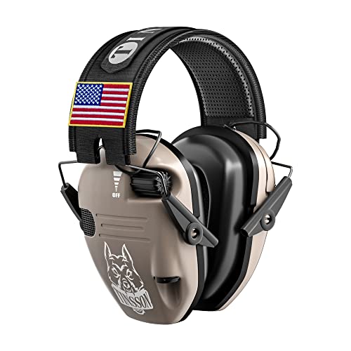 US Flag Digital Shooting Ear Protection - 23dB NRR Ear Muffs for Hunting and Shooting with FDE Finish.