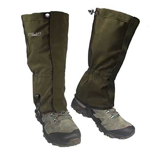 100% Waterproof Leg Gaiters with Upgraded Rubber Foot Strap - Adjustable Snow Boot Gaiters for Hunting, Snowboarding, Motorbike, Snowshoeing - Olive Green, Size L.