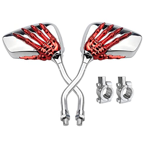 Skull Hand Bike Mirrors: Distinctive Design with 10mm Mount Holder for Scooters, Bikes & Motorcycles (Red).