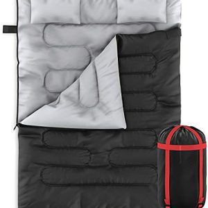 Zone Tech Double Tenting Sleeping Bag with 2 Pillows – 3-4 Season Light-weight Waterproof Heat & Cool Climate Grownup & Children Sleeping Bag Converts into 2 Single - Tenting, Mountaineering, Backpacking & Outside.