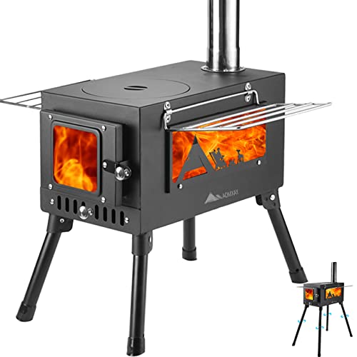 Winter Camping: Portable Wood Burning Stove with 5 Stainless Steel Chimneys