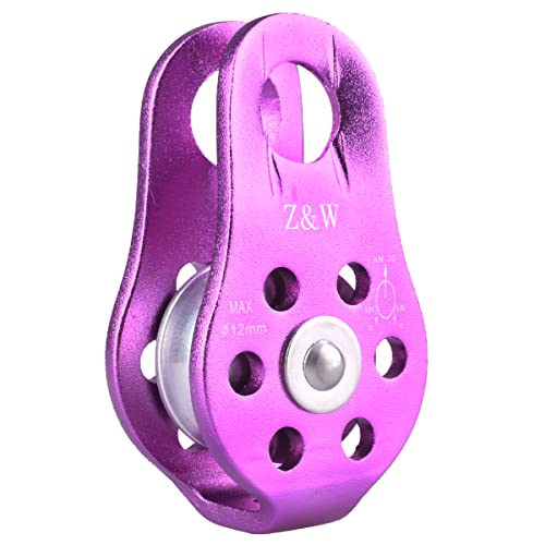 20kN Climbing Pulley Rescue Pulley Single Sheave Aluminum Mounted Eye Rock Rope Pulley (Purple).