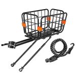 Rear Bike Rack with Basket, 170 LB Load Bike Rear Rack Aluminum Alloy Waterproof Bike Baggage Rear Rack with Free Bungee Wire & Waterproof Cowl & Set up Software for MTB, Ebikes, Street Bike.