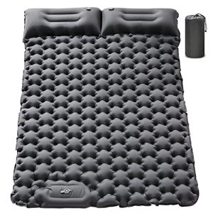 Double Sleeping Pad for Tenting, Upgraded Inflatable Extremely-Thick Self Inflating Tenting Pad 2 Particular person with Pillow Constructed-in Foot Pump Tenting Sleeping Mat for Backpacking, Climbing, Transportable Tenting Pad.