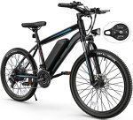 26'' Electric Mountain Bike for Adults, 350W Motor, 19.8MPH, Lockable Suspension Fork, Detachable Battery, 21-Speed Gears.