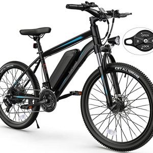 26'' Electric Mountain Bike for Adults, 350W Motor, 19.8MPH, Lockable Suspension Fork, Detachable Battery, 21-Speed Gears.