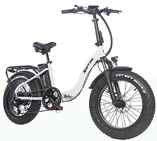48V 500W 13 Ah 20" x4.0 Folding Fats Tire Step Over/Step-Through Electrical Bicycle Mountain Detachable Battery E-Bike Foldable Snow Electrical Bike (Step-Through White).