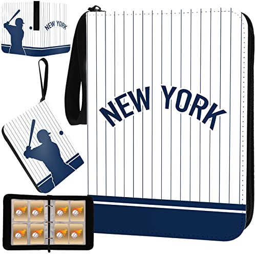 400-Pocket Baseball Card Binder with Sleeves, 3-Ring Design for Trading Card Collection and Storage, New York Sports Card Album Book Folder for Youngsters Gift (White).