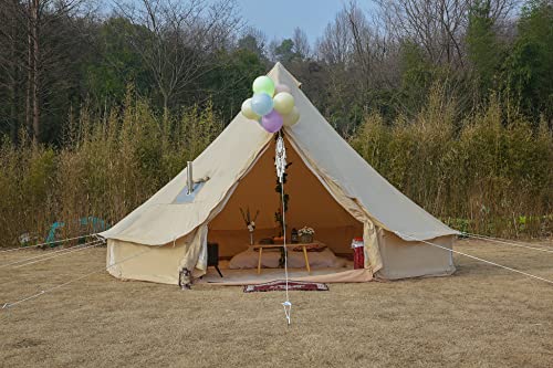 4M/5M Double Partitions Bell Tent for 4-6 Particular person Tenting All Seasons, Breathable Cotton Canvas Yurt Tent.