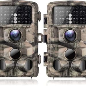16MP 1080P Wildlife Monitoring Cameras (2 Pack) - Night Vision, Waterproof, Motion Activated for Hunting and Outdoor Surveillance.
