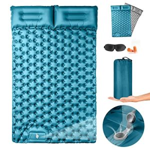 - 4" Thick Self-Inflating Pad with Built-In Foot Pump & Air Pillow - Queen Size Camping Mattress for Backpacking and Hiking