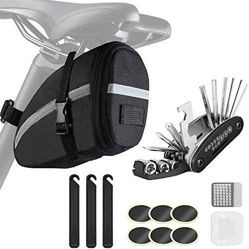 Stay Prepared for Any Bike Emergency: Get Bike Saddle Bag with Restore Instrument Kits - 16-in-1 Multifunction Instrument Kits and Storage Bag - Perfect for Bike Storage Underneath Your Seat!