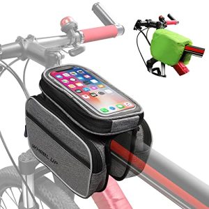 Waterproof Bike Frame Bag with Touch-Screen Compatible Phone Holder and Rain Cover - Fits Phones Under 6.9 inches.