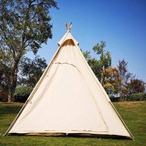 2-3 Person Cotton Canvas Teepee Tent with Double Doors for Family Camping