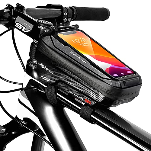Bike Telephone Mount Bag: Waterproof Front Frame Handlebar Bag with Touchscreen for Cellphones Under 6.7 inches - Large Capacity