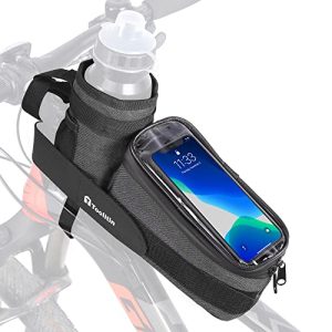 Convenient Bike Phone Front Frame Bag with Water Bottle Holder: Detachable Insulated Bike Handlebar Bottle Cup Bag with Tighter Buckle - Bicycle Phone Bag for Mountain Biking