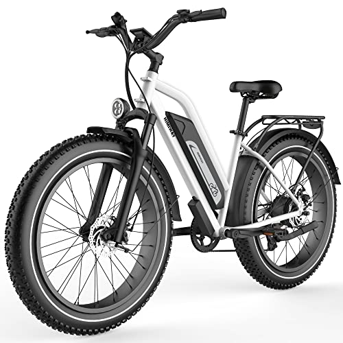 Cruiser Step-Through Electrical Bike, 60Miles Vary 48V 17.5Ah Battery 750W Motor 26" x 4" Fats Tire Electrical Bike, 25MPH Electrical Bicycle 350LBS Payload, Shimano 7 Velocity, UL Licensed.