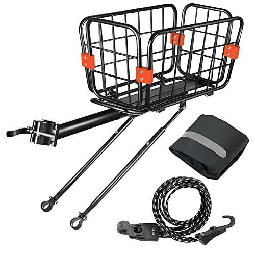 Multifunctional Rear Bike Rack with Basket，165 LB Load Bike Rear Rack - Bike Cargo Rack Fast Launch Adjustable Alloy Bicycle Provider for Again of Bike with Free Bungee Wire & Waterproof Cove.