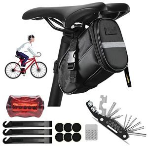 Ride with Confidence: Get Your Hands on the Ultimate Bicycle Repair Tool Seat Bag Set with 16-in-1 Repair Kit, Safety Light, and Pre-Glued Patches - Perfect for Mountain and Road Bikes.