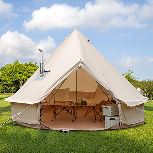 Bell Tent for Tenting, Luxurious Cotton Tent, Yurt Canvas Tent with Range Jack, Outside Canvas Bell Tent for 4/6/8 Individual Household 4 Season Tenting (16.5' (5M), Beige).