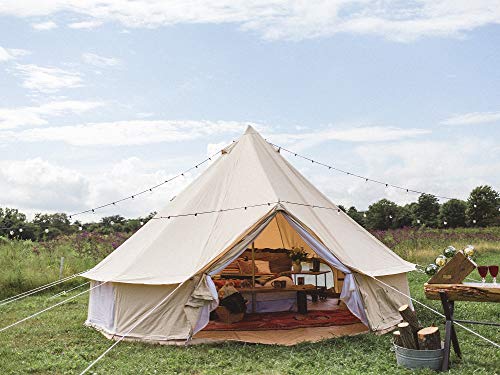 Outside Glamping Safari Tent Luxurious Cotton Canvas 3M/4M/5M/6M Yurt Bell Tent for Household Tenting (Beige Canvas, 4M Bell Tent).