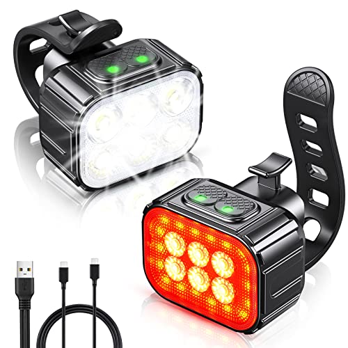 Bike Lights Set Extremely Vivid, Bicycle Gentle Rechargeable with 6 Spot & Flood Beams, IP65 Waterproof Bike Lights for Evening Using, DIY 4X4 + 6X6 Lightning Modes Bike Headlight and Tail Gentle.