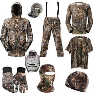 Spring Hunting Camo Suit for Men and Women - 9-Piece Camouflage Outfit with Water Resistance - Ideal for Camping, Fishing, and Hunting