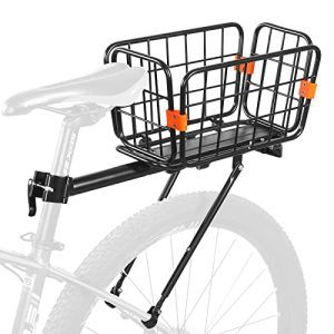 Maximize Your Bike's Storage Capacity with our Rear Bike Rack and Basket Combo - Load Up to 165 lbs and Get Free Bungee Cord, Waterproof Cover, and Installation Tool!
