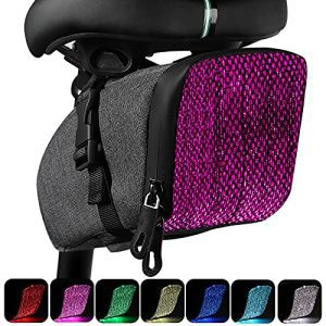 Rechargeable 9 LED Light Modes Bike Saddle Bag - Waterproof Under Seat Bicycle Bag for Equipment, Strap-On Wedge Pack for Road and Mountain Bikes