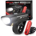 Powerful Rechargeable Bike Light Set S400 by GearLight - Headlight and Taillight for Safe Night Riding on Road, Mountain, and Kids' Bikes with Reflectors and Bicycle Accessories